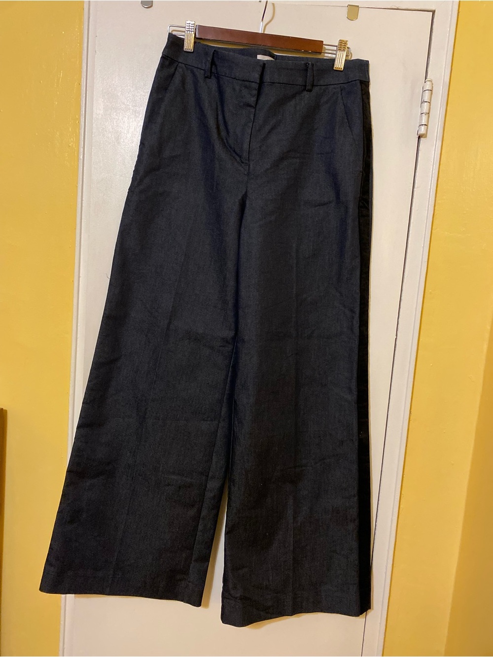Women Dark Blue Wide-LegTuxedo Trousers
